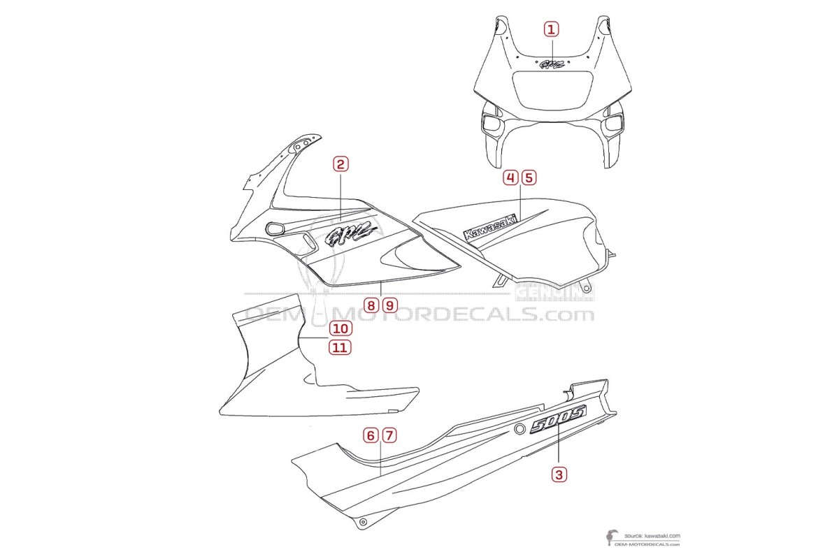 Adesivi per Kawasaki GPZ500S 2000 - Blu • Kawasaki Adesivi OEM