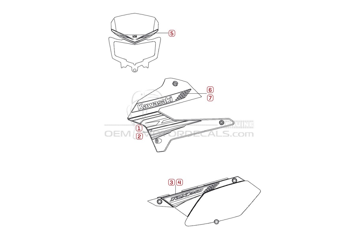 Pegatinas para Kawasaki KLX250 2012 - Rojo • Kawasaki Pegatinas OEM