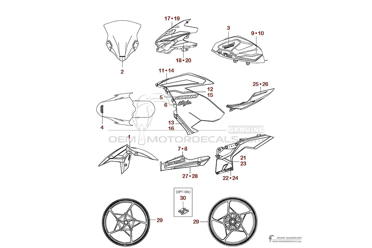 Stickers voor Kawasaki NINJA 400 2021 - Groen • Kawasaki OEM Stickers