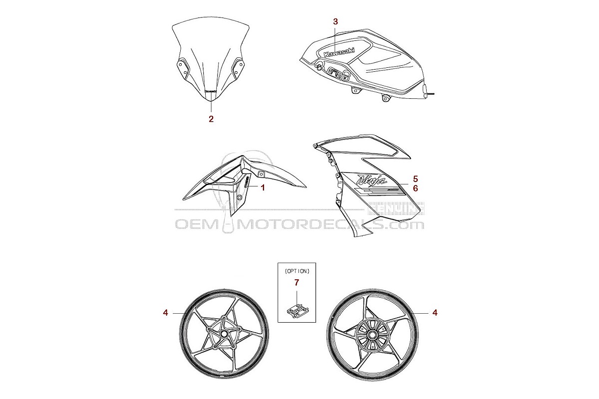 Naklejki do Kawasaki NINJA 400 2023 - Szary • Kawasaki Naklejki OEM