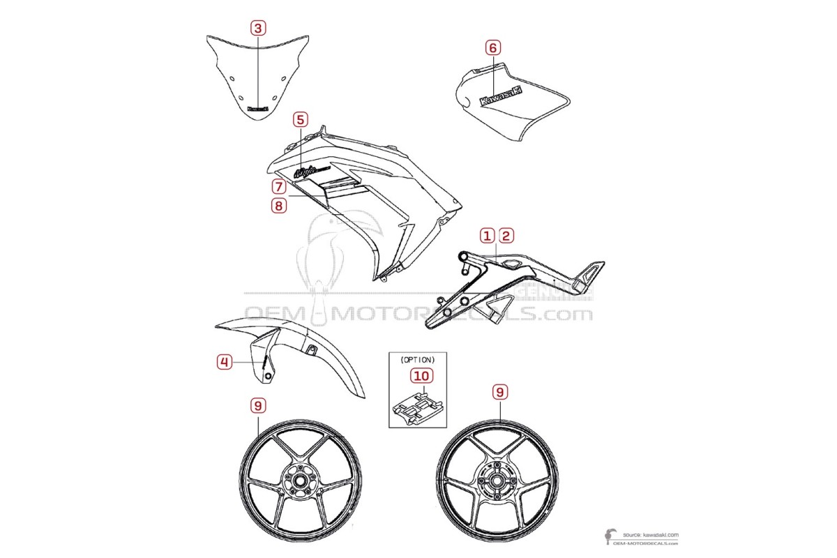 Adesivi per kawasaki NINJA 650 2016 - Rosso • Kawasaki Adesivi OEM