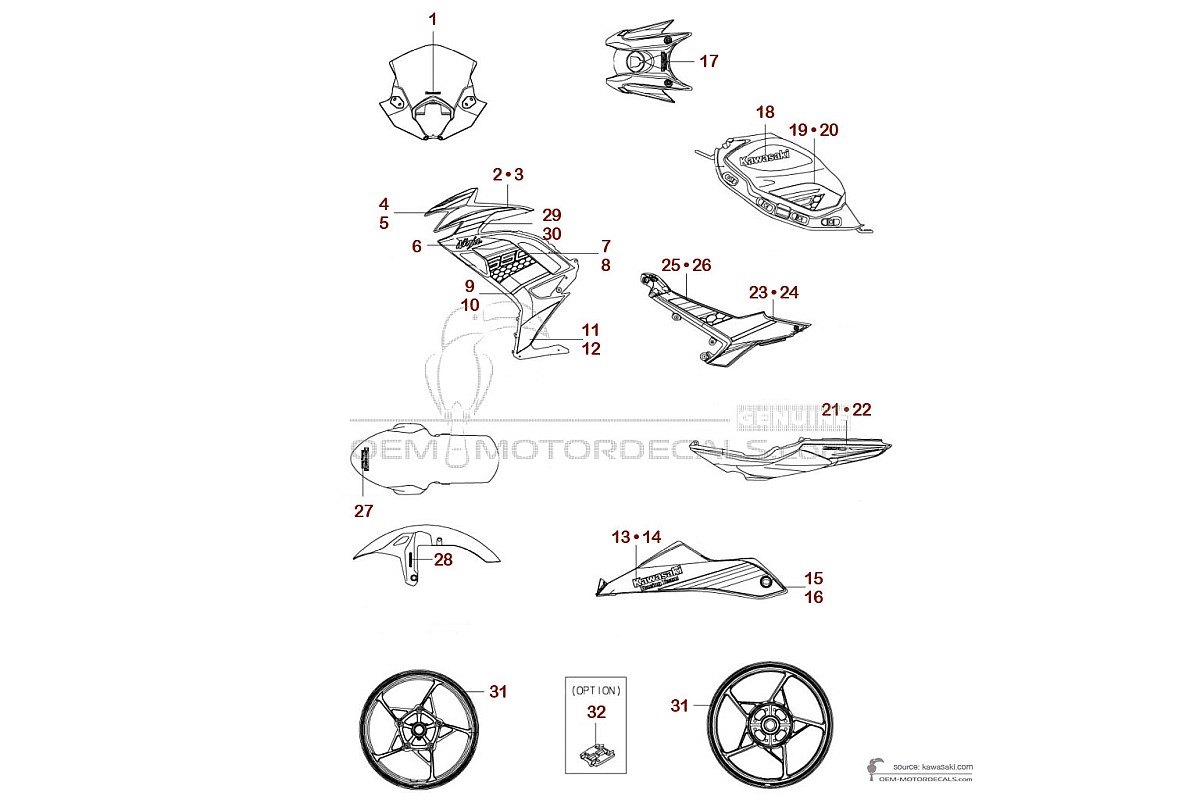Stickers voor Kawasaki NINJA 650 2020 - Groen Zwart • Kawasaki OEM Stickers