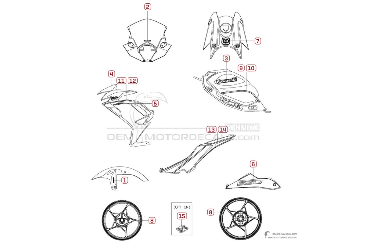 Stickers voor Kawasaki NINJA 650 Anniversary Edition 2024 - Rood • Kawasaki OEM Stickers
