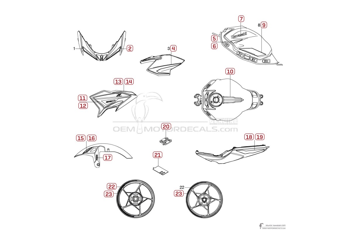 Stickers voor Kawasaki Z650 2022 - Wit • Kawasaki OEM Stickers