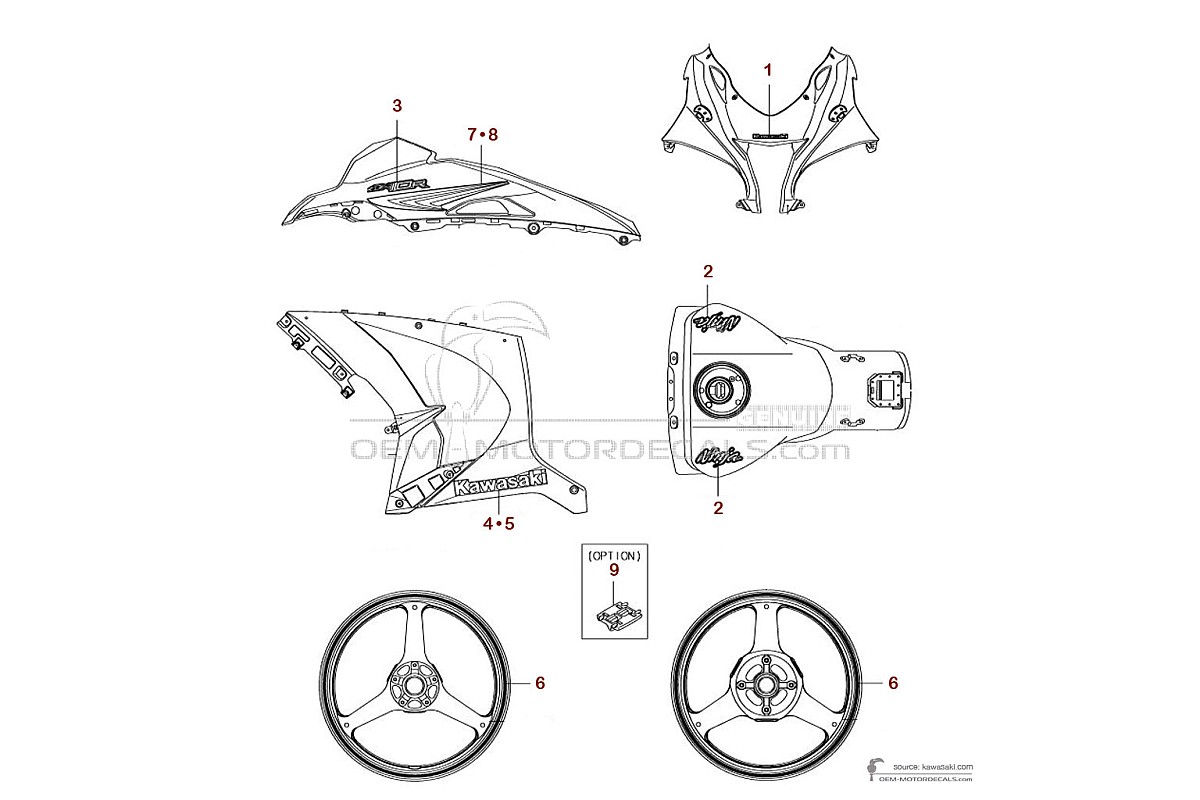 Stickers voor Kawasaki ZX10R 2017 - Wit • Kawasaki OEM Stickers
