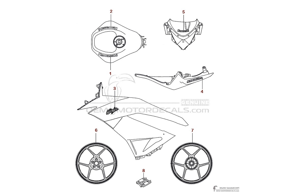 Decals for Kawasaki ZX6R 2011 - Ebony • Kawasaki OEM Decals