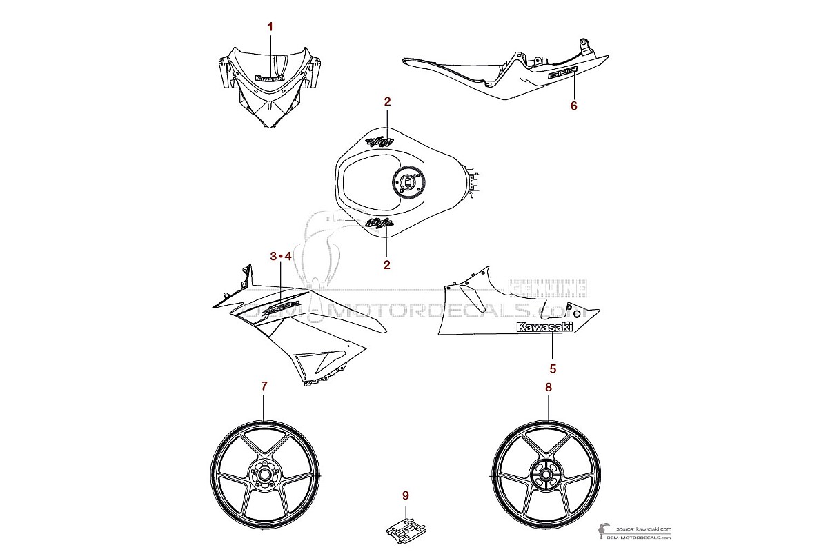 Stickers voor Kawasaki ZX6R 2012 - Zwart • Kawasaki OEM Stickers