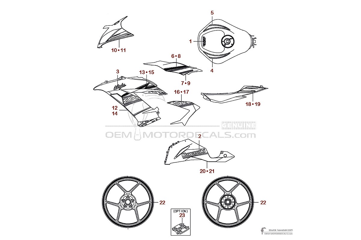 Naklejki do Kawasaki ZX6R 2016 - Zielono Czarny • Kawasaki Naklejki OEM