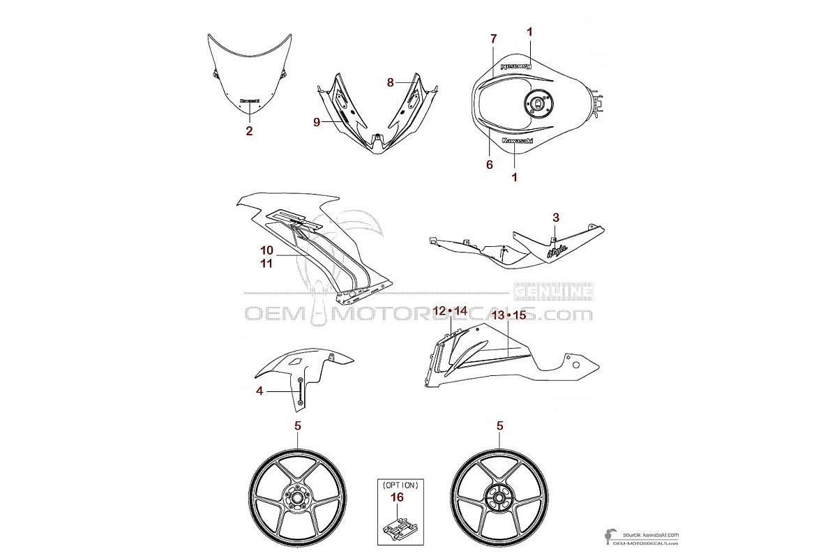 Naklejki do Kawasaki ZX6R 2023 - Szary • Kawasaki Naklejki OEM