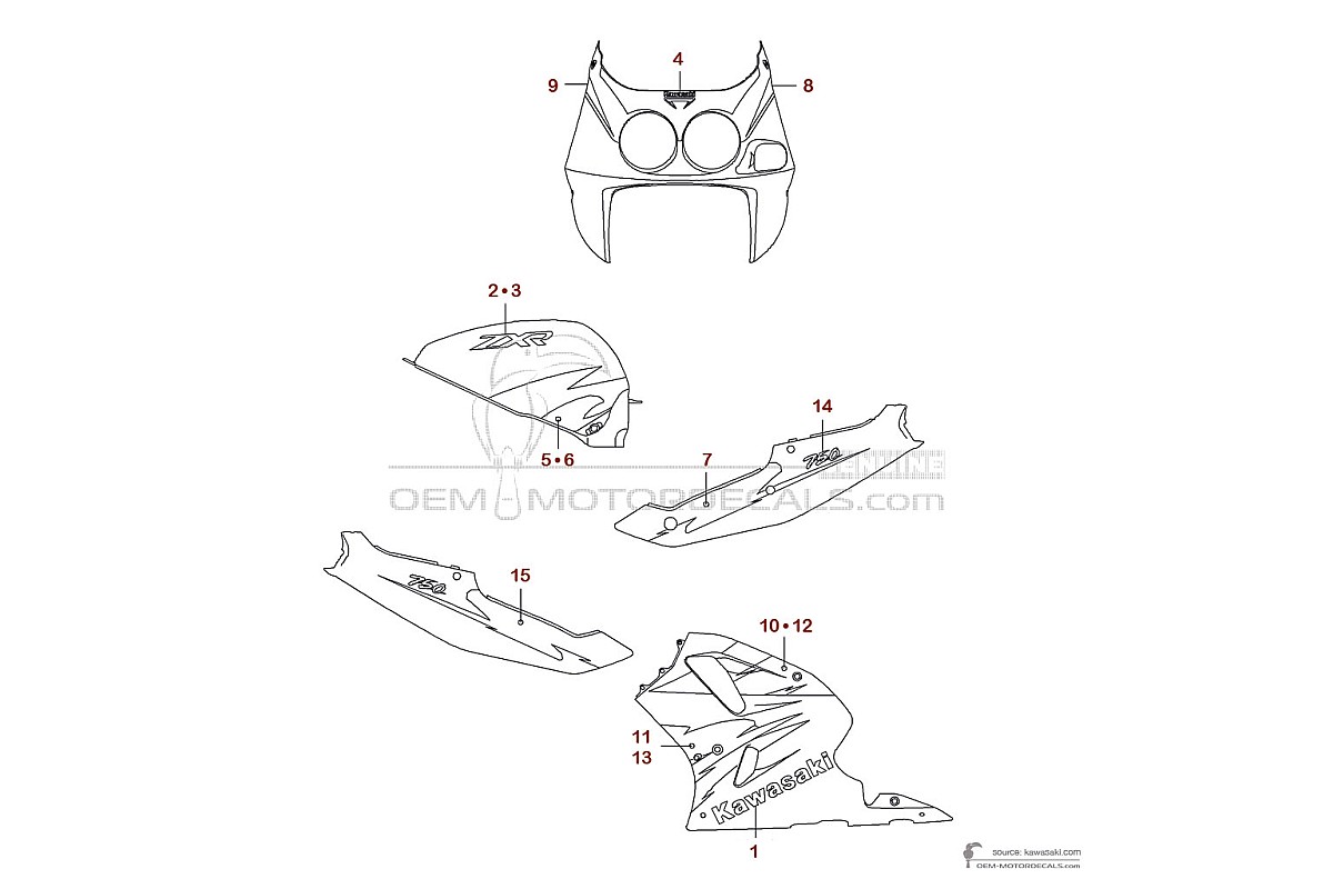 Naklejki do Kawasaki ZXR750 1995 - Zielony • Kawasaki Naklejki OEM