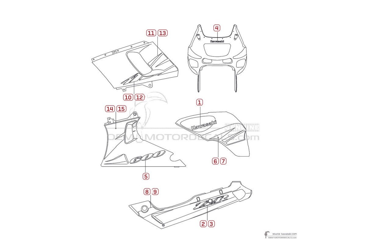 Naklejki do Kawasaki ZZR600 1997 - Srebrny • Kawasaki Naklejki OEM