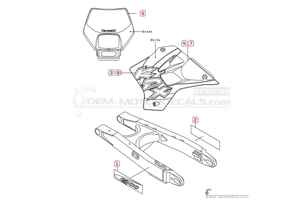Stickers voor Kawasaki KDX200 1999 • Kawasaki OEM Stickers