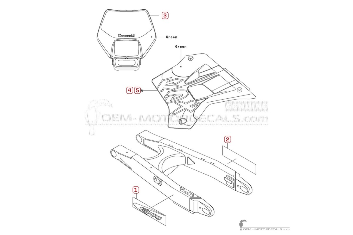Stickers voor Kawasaki KDX200 2001 • Kawasaki OEM Stickers