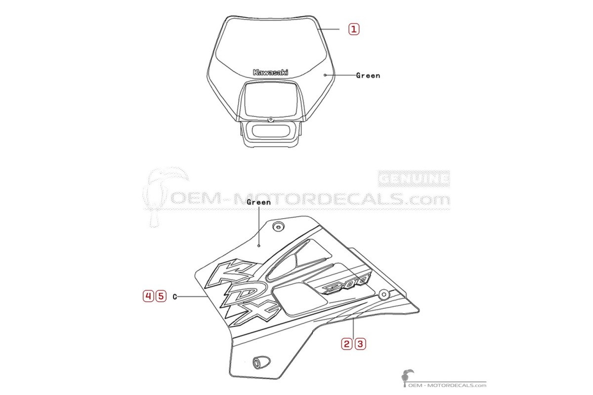 Stickers voor Kawasaki KDX200 2002 • Kawasaki OEM Stickers