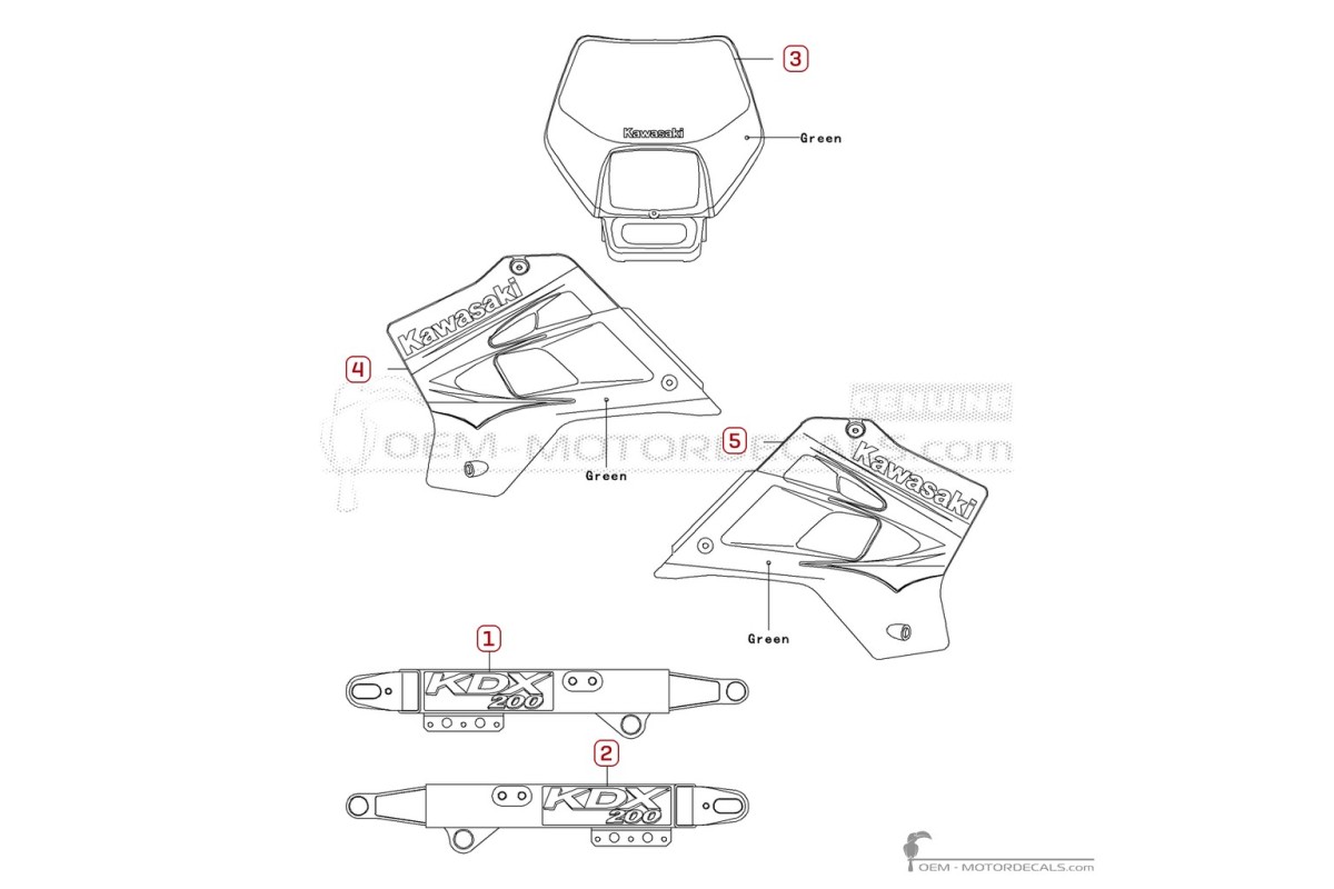 Stickers voor Kawasaki KDX200 2003 • Kawasaki OEM Stickers