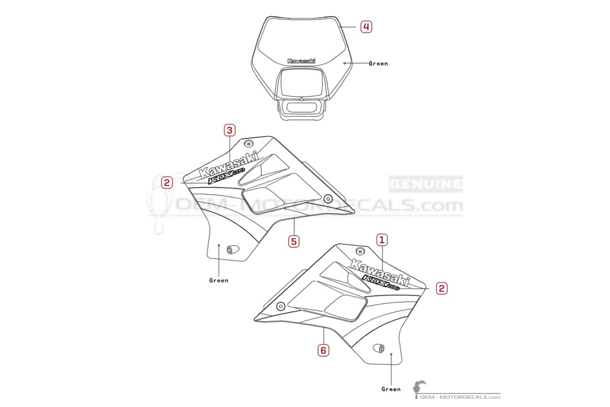 Stickers voor Kawasaki KDX200 2005 • Kawasaki OEM Stickers