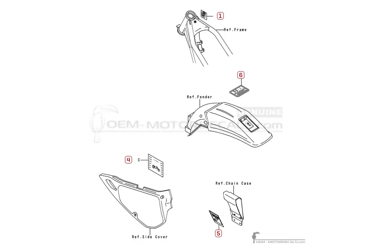Caution labels for KDX250 1992 • Kawasaki OEM Decals