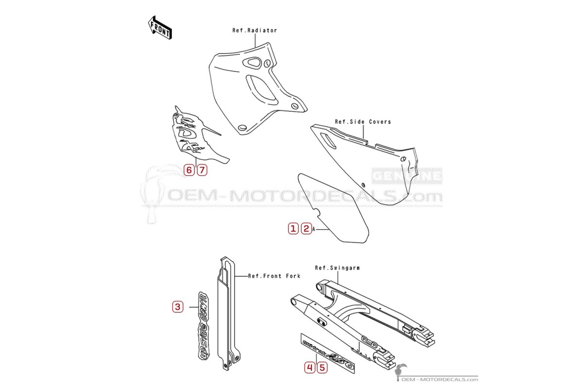Adesivi per Kawasaki KDX250 1993 • Kawasaki Adesivi OEM