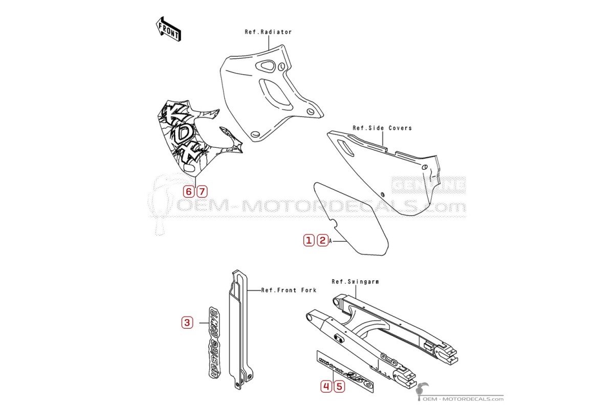 Adesivi per Kawasaki KDX250 1995 • Kawasaki Adesivi OEM