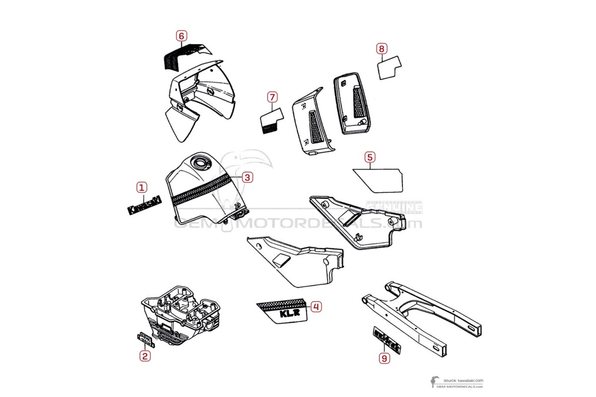 Stickers voor Kawasaki KLR650 1989 - Blauw • Kawasaki OEM Stickers
