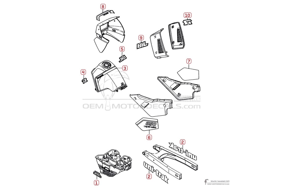 Stickers voor Kawasaki KLR650 1989 - Blauw • Kawasaki OEM Stickers