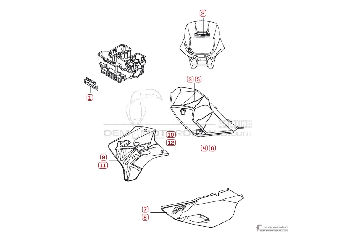 Stickers voor Kawasaki KLR650 1997 - Rood • Kawasaki OEM Stickers