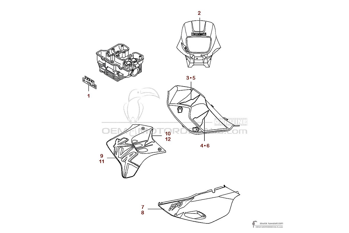 Autocollants pour Kawasaki KLR650 1999 - Rouge • Kawasaki Autocollants OEM