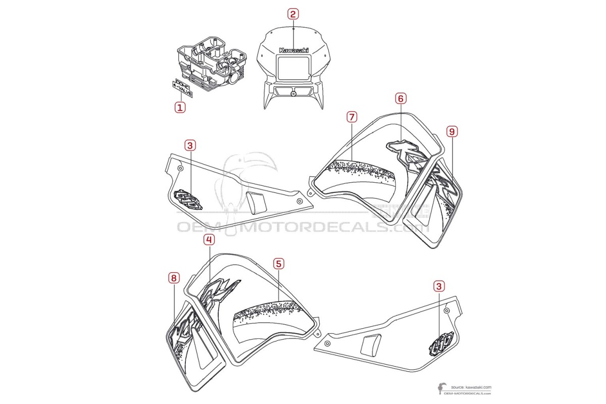 Stickers voor Kawasaki KLR650 2001 - Groen • Kawasaki OEM Stickers
