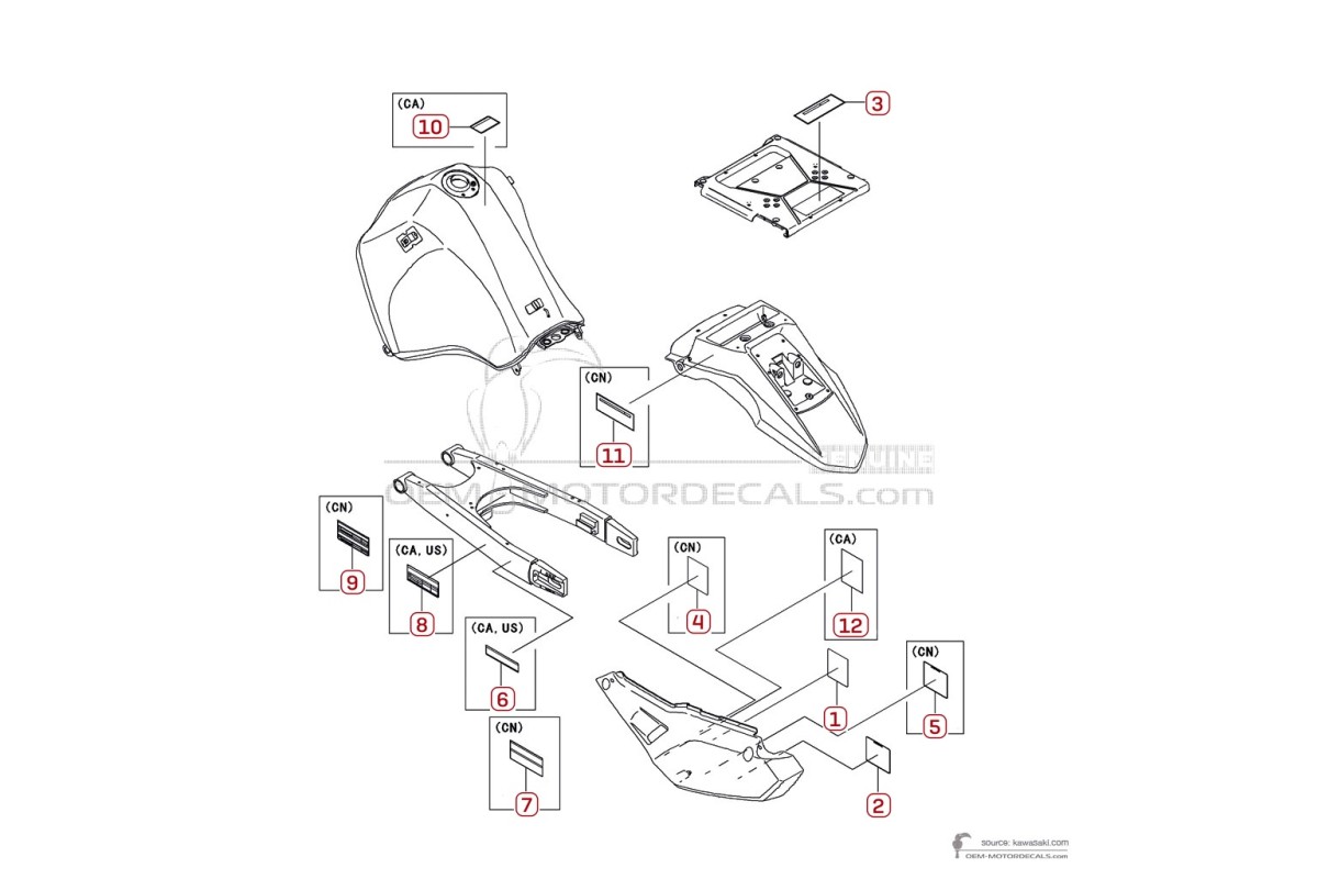 Decals for Kawasaki KLR650 2006 - Caution labels • Kawasaki OEM Decals