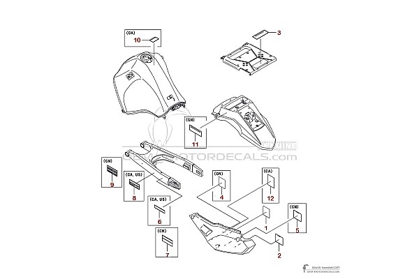 Kawasaki KLR650 2009 - Voorzichtigheid labels