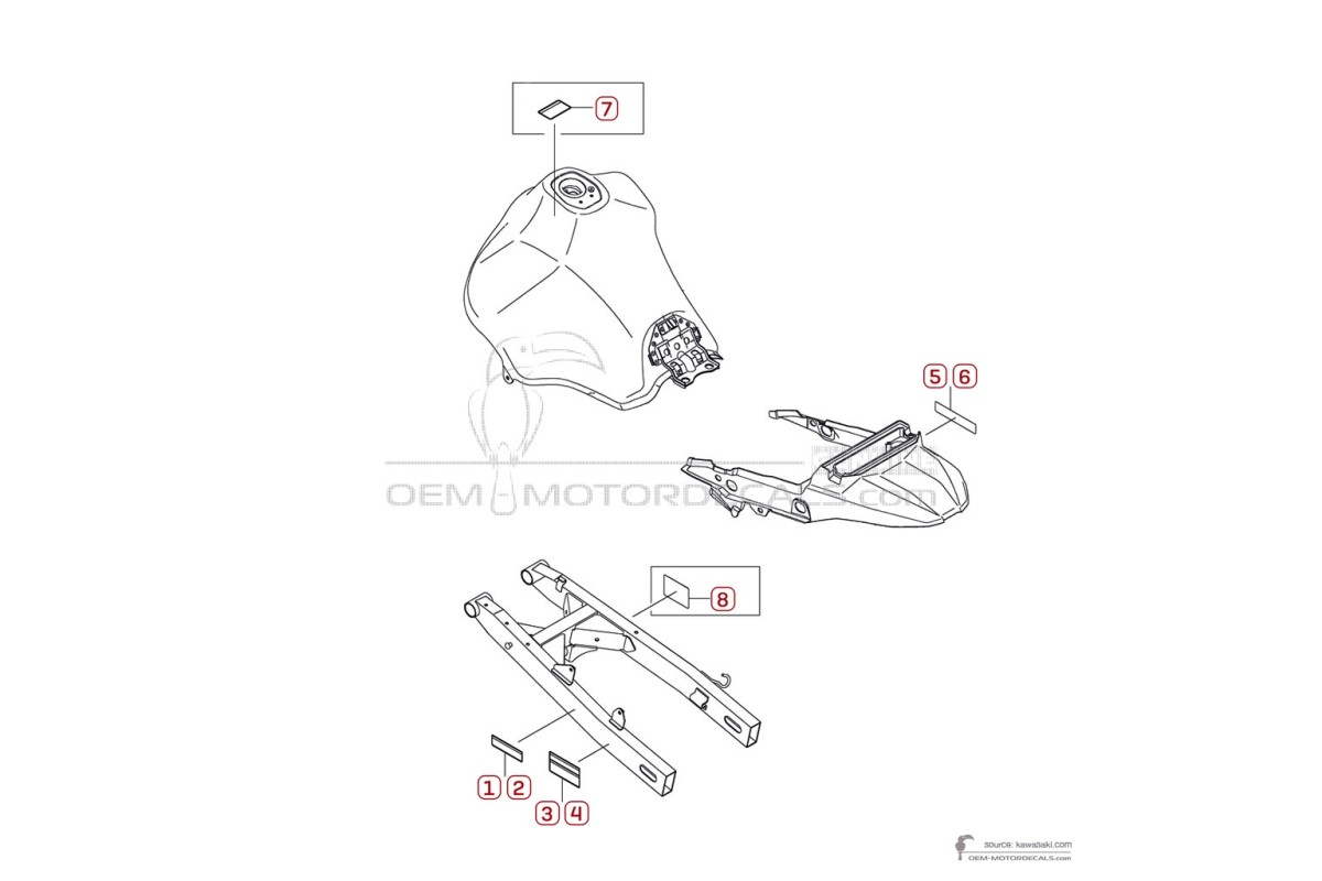 Aufkleber für Kawasaki KLR650 2022 - Vorsichtsetiketten • Kawasaki OEM-Aufkleber