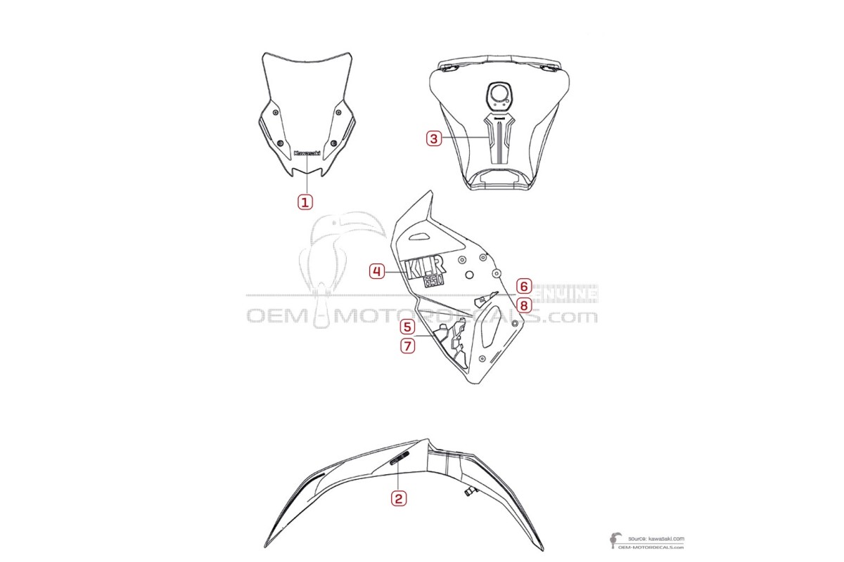 Pegatinas para Kawasaki KLR650 2024 - Blanco • Kawasaki Pegatinas OEM