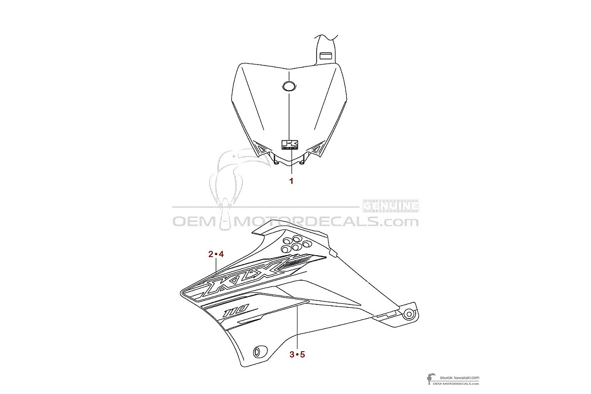 Adesivi per Kawasaki KLX110 2015 - Verde • Kawasaki Adesivi OEM