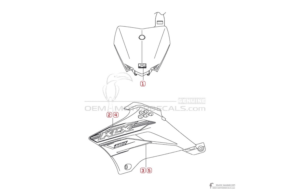 Adesivi per Kawasaki KLX110 2016 - Verde • Kawasaki Adesivi OEM
