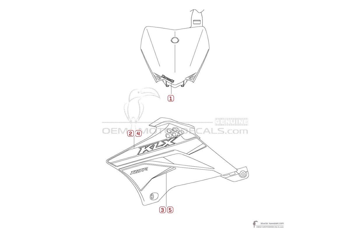 Adesivi per Kawasaki KLX110R 2023 - Verde • Kawasaki Adesivi OEM