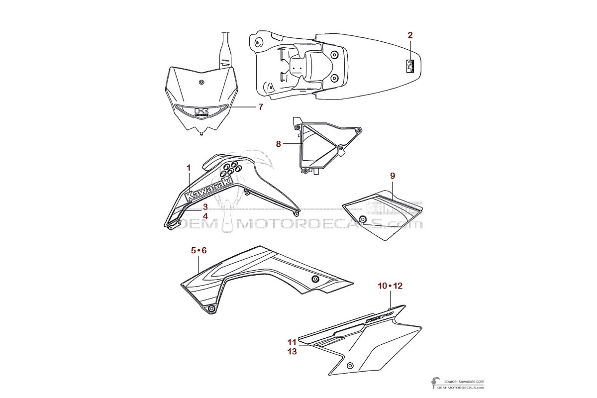 Pegatinas para Kawasaki KLX140 2008 - Verde • Kawasaki Pegatinas OEM