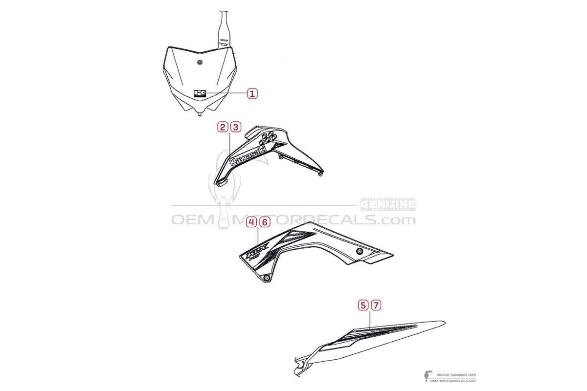 Adesivi per Kawasaki KLX140 2014 - Verde • Kawasaki Adesivi OEM