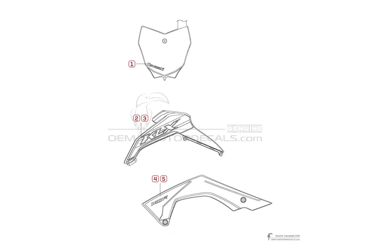 Adesivi per Kawasaki KLX140R 2024 - Verde • Kawasaki Adesivi OEM