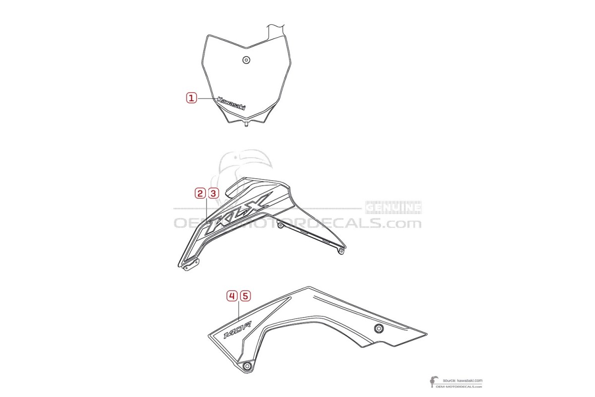 Adesivi per Kawasaki KLX140R 2025 - Grigio • Kawasaki Adesivi OEM