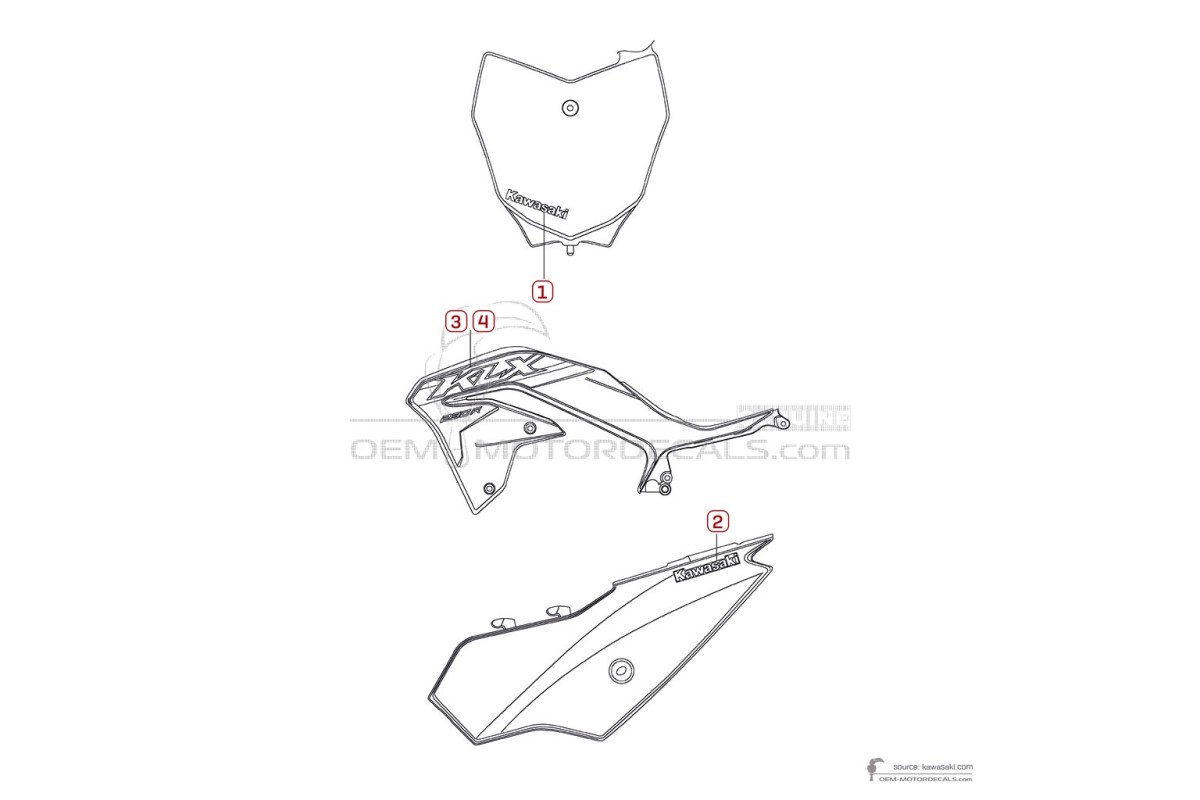Adesivi per Kawasaki KLX230R 2024 - Grigio • Kawasaki Adesivi OEM