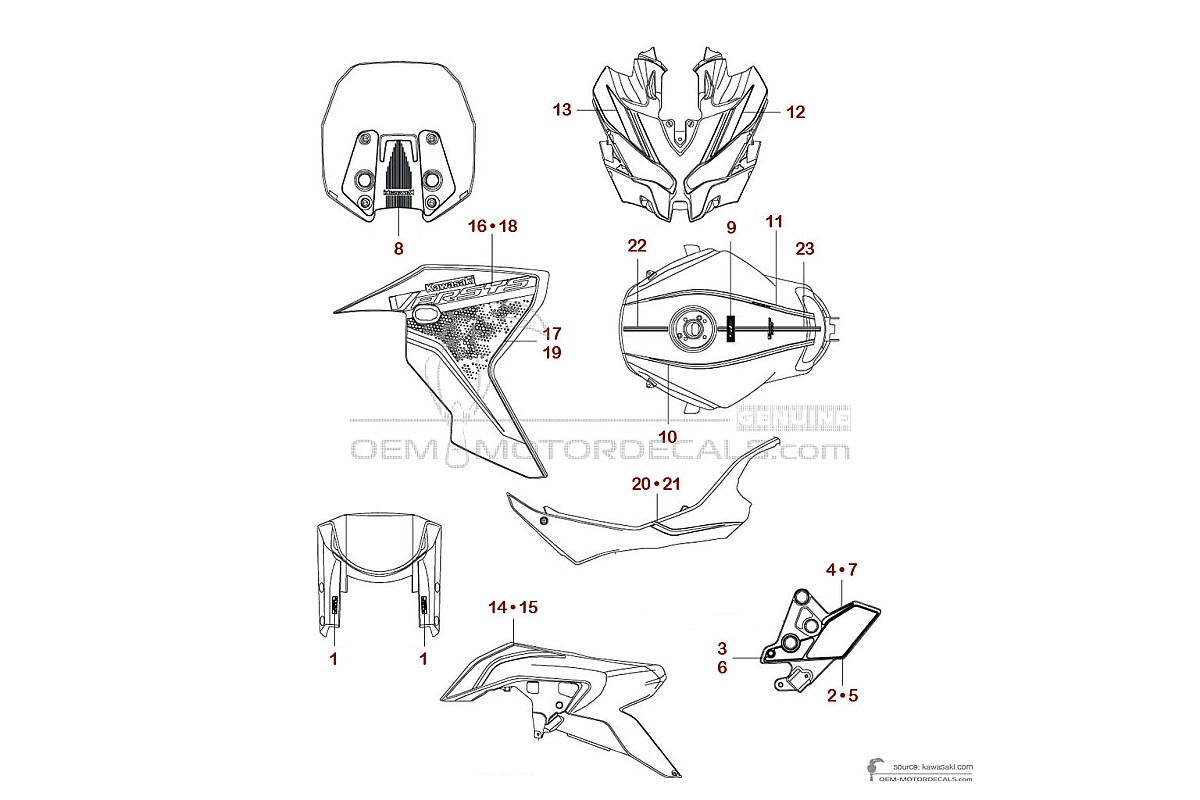 Decals for Kawasaki KLZ1000SE VERSYS 2022 - Black Red • Kawasaki OEM Decals