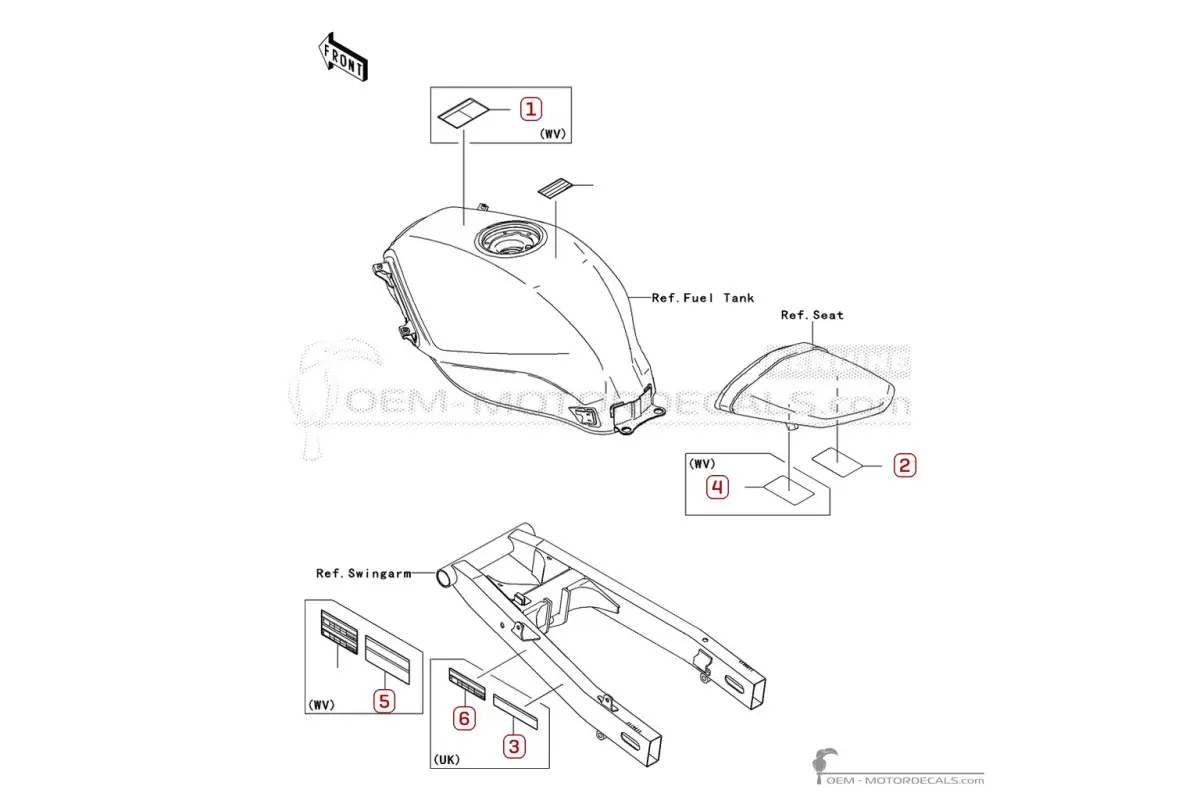 Etichette di avvertenza per NINJA 250R | EX250 2008 • Kawasaki Adesivi OEM
