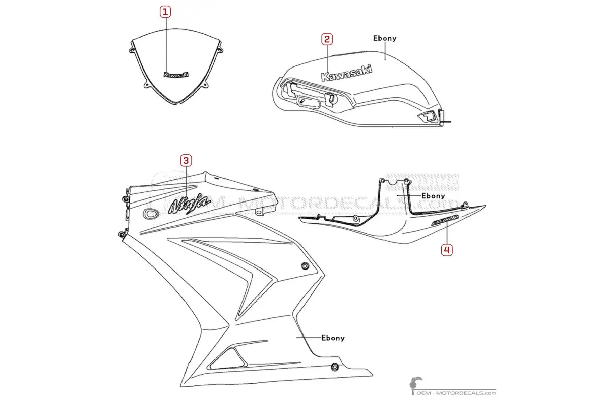Decals for Kawasaki NINJA 250R | EX250 2009 • Kawasaki OEM Decals