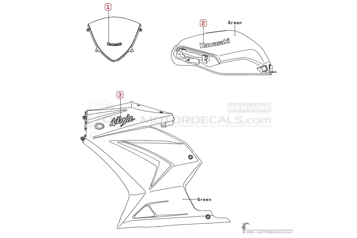 Decals for Kawasaki NINJA 250R | EX250 2011 • Kawasaki OEM Decals