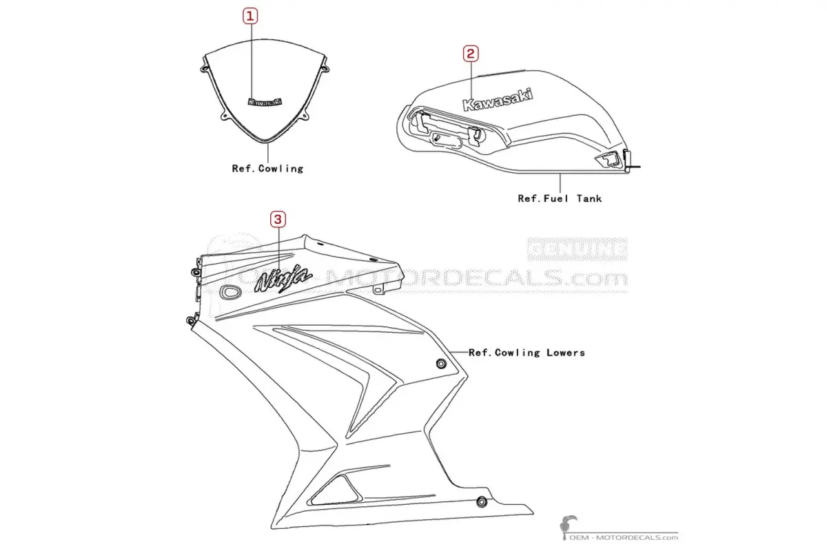 Decals for Kawasaki NINJA 250R | EX250 2011 • Kawasaki OEM Decals
