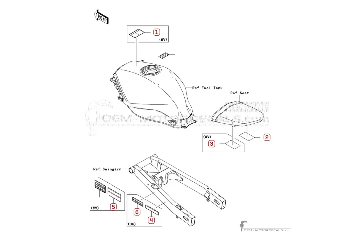 Etichette di avvertenza per NINJA 250R | EX250 2012 • Kawasaki Adesivi OEM