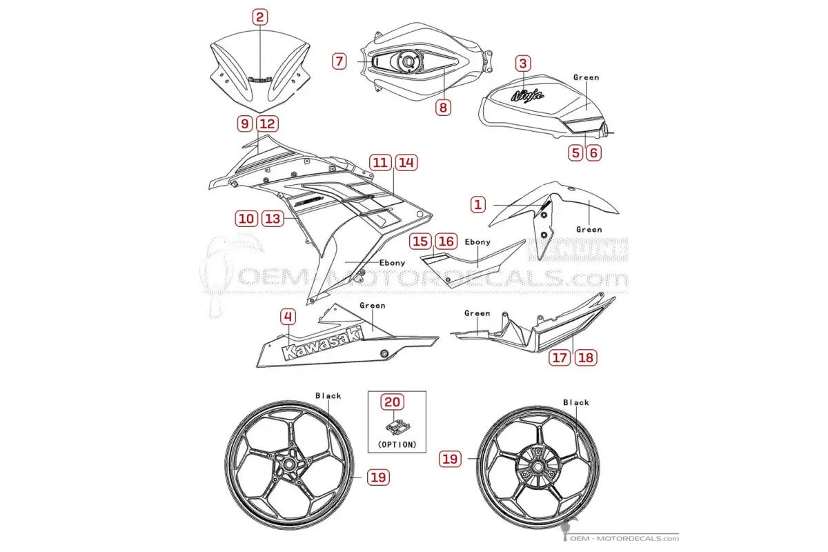 Autocollants pour Kawasaki NINJA 300 | EX300 Special Edition 2013 • Kawasaki Autocollants OEM