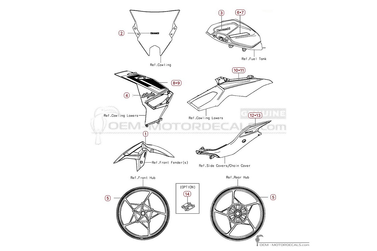 Pegatinas para Kawasaki NINJA 500 I EX500 SE 2024 • Kawasaki Pegatinas OEM