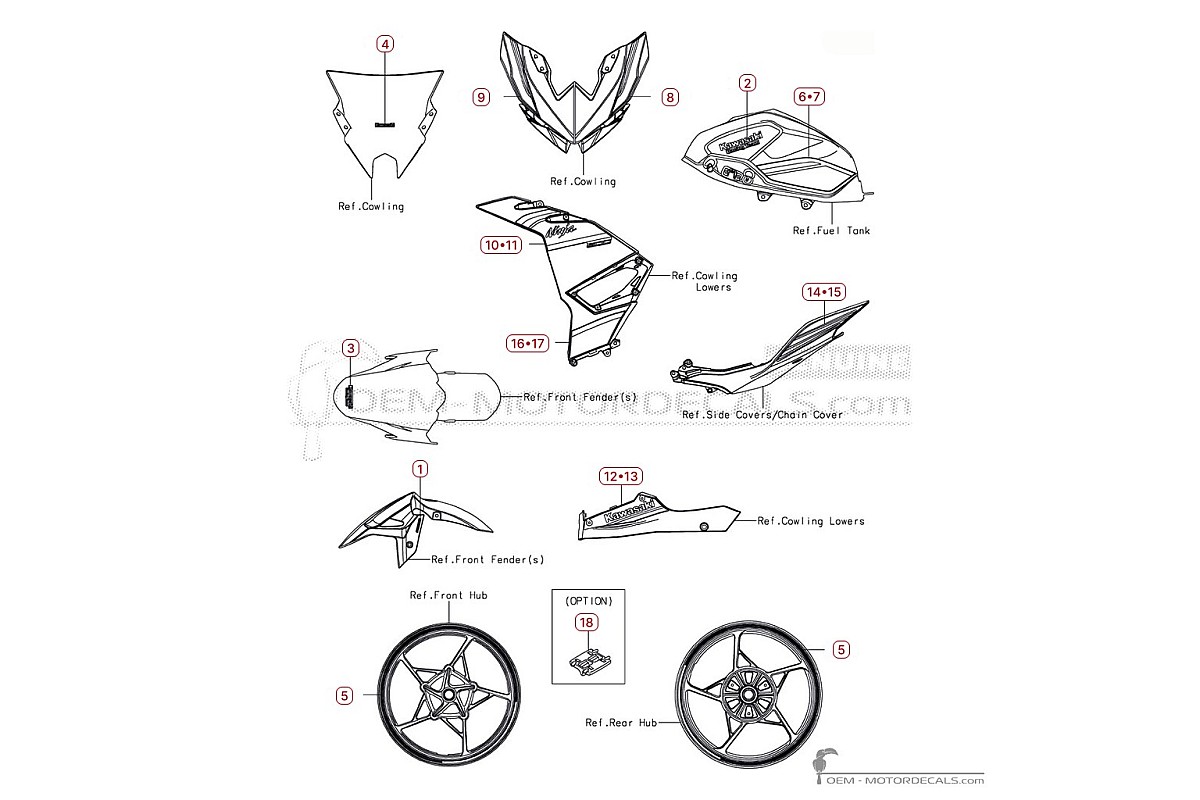 Decals for Kawasaki NINJA 500 I EX500 SE 2025 • Kawasaki OEM Decals