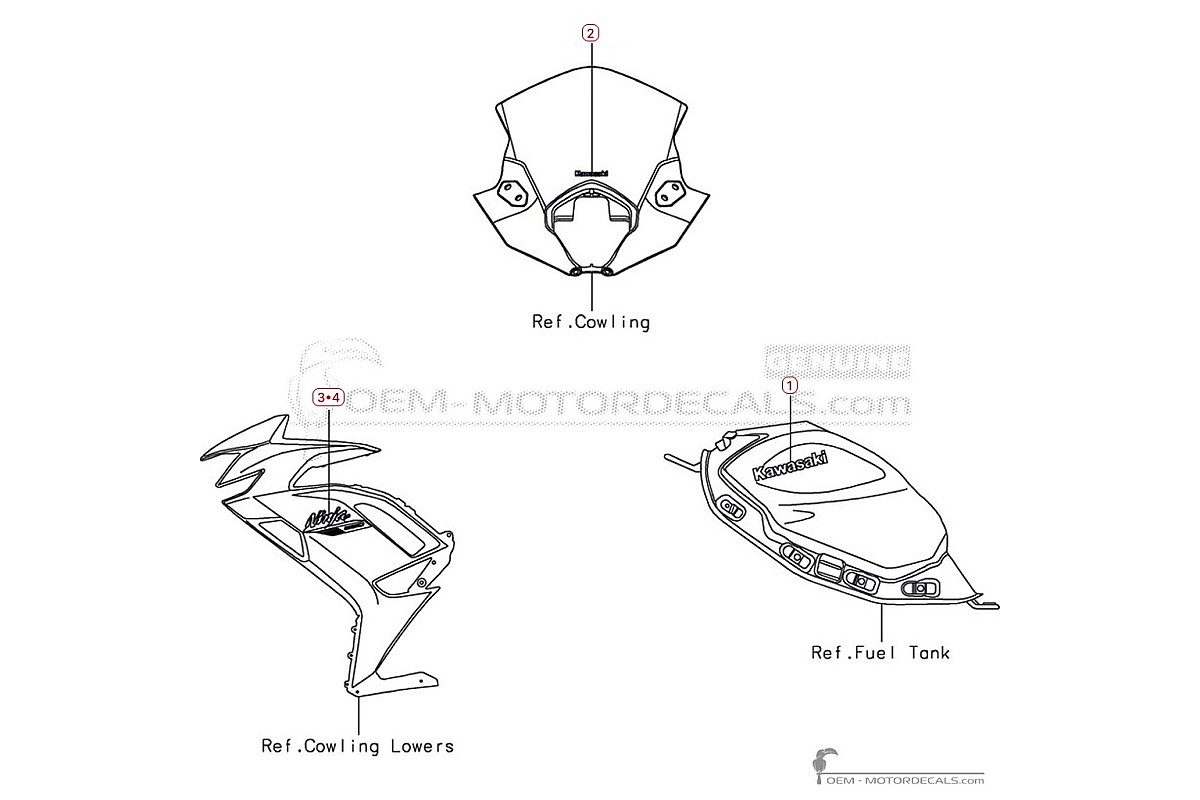 Adesivi per Kawasaki NINJA 650 | EX650 2026 • Kawasaki Adesivi OEM